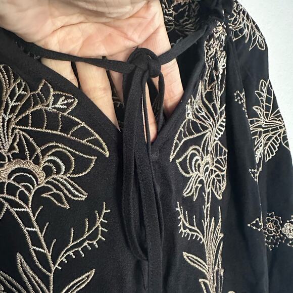 Hale Bob Mahina Embroidered Top Black Gold Long Sleeve Boho Fall Festival Large - Picture 5 of 9